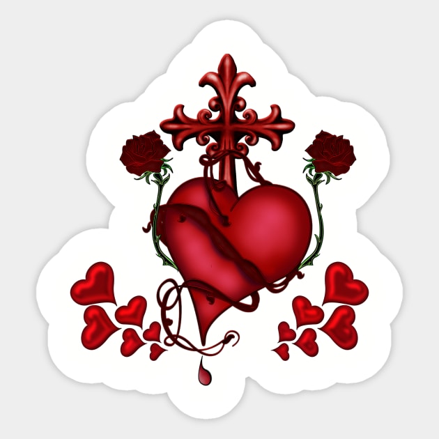 Wonderful heart with cross and roses Sticker by Nicky2342